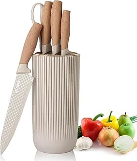 Kitchen Knife Set, Retrosohoo 6-Pieces Khaki Sharp Knife Block Sets for Kitchen, Non-stick Non-slip Stainless Steel Chef knives with Universal Block Suitable for Home Restaurant (Khaki)