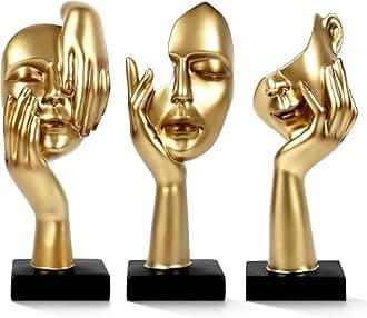 3 Pcs Thinker Statue,Modern Home Resin Sculptures,Collectible Figurines for Home Office Bookshelf Desktop Decor(Golden)