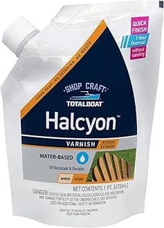 Halcyon Water-Based Marine Varnish | Fast-Drying Polyurethane Wood Finish for Boats, Outdoor Furniture, and Woodworking | Clear Amber Gloss, Pint