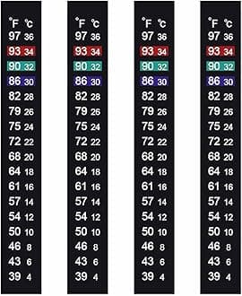 Aquarium Thermometer Strip, 39℉ to 97℉ & 4℃ to 36℃, Easy to Stick On, Easy to Read, Analog Display, White, Single Use