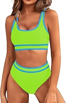 Women's Bikini Sets Bikini Tops High Waisted Bottom Tummy Control Bathing Suits Cut Out Ladies Swimsuit Suits Padded Beachwear