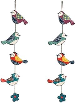 Artvibes Colorful Birds Decorative MDF Wooden Wall Art for Home | Garden Balcony | Door Decoration Items | Paintings For Wall | Wall Illustrations | Handcrafted Art | Gift Items (WH_5216N), Set of 2