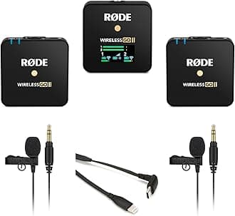 Rode Wireless GO 2 Dual Compact Digital Wireless Microphone System with 2X Rode Lavalier GO Lapel Microphone, Rode SC15 USB-C to Lightning Cable and StreamEye Polishing Cloth