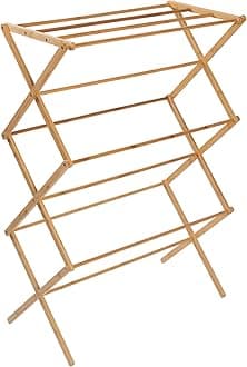Collapsible Bamboo Drying Rack – Sturdy & Foldable Laundry Drying Rack, Space-Saving & Portable Clothes Rack for Air-Drying Clothes, Towels, Blankets & Delicates, Indoor & Outdoor Use.