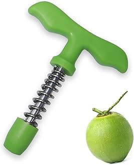 Food Grade Stainless Steel Coconut Opening Tool Pouch Tap for Young Fresh Thai Hawaii Coco Water Juice Reusable Straws, Easy & Convenient Straw Hole Maker Rotating Spring Pressure 1Pack