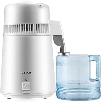 VEVOR Water Distiller, 1.1 Gal Distilled Water Machine, 750W Pure Water Distilling w/BPA Free Plastic Container, Water Distillation Kit w/Button, Countertop Distilled Water Maker for Home, White