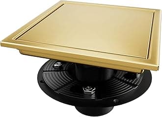 Shower Drain with Base, Gold Square Shower Drain 6 inch with 2 in 1 Tile-Insert Cover, Professional Brushed AISI 304 Stainless Steel Gold Shower Drain with Hair Strainer