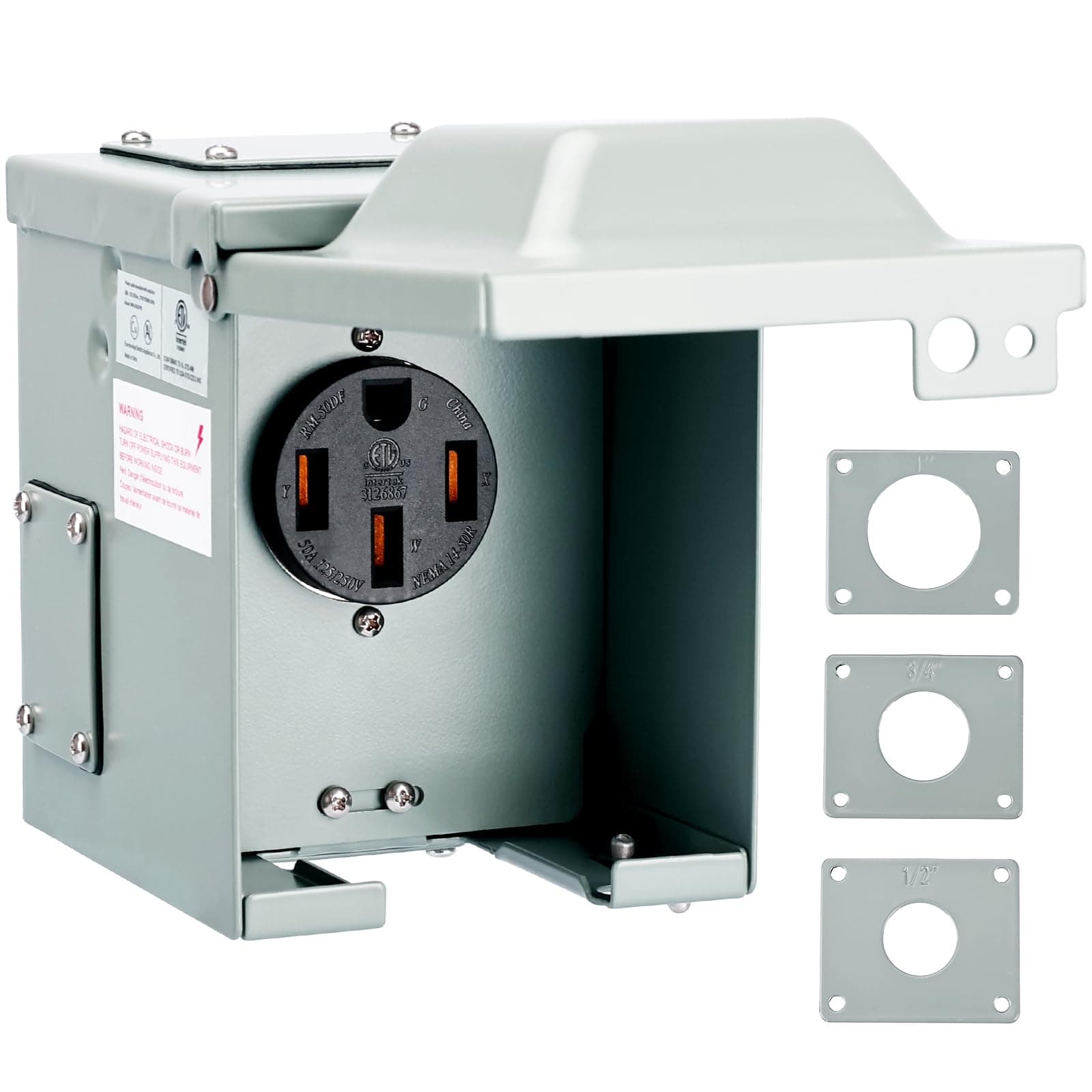 RVGUARD 50 Amp 125/250 Volt RV/EV Power Outlet Box, Enclosed Lockable Weatherproof Outdoor Electrical NEMA 14-50R Receptacle Panel, ETL Listed