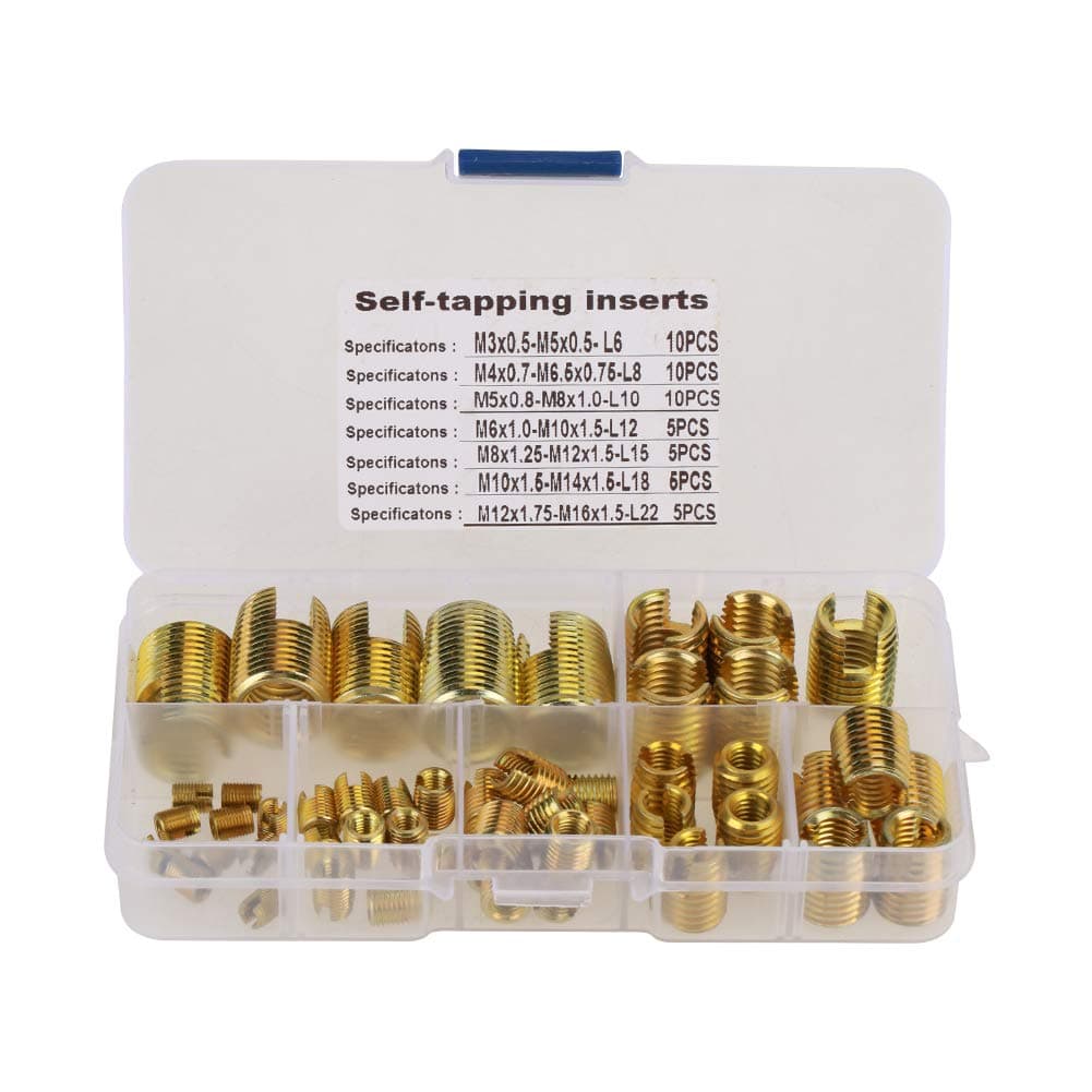 Self Tapping Inserts Threaded Kit, 50pcs Brass Slotted Thread Inserts Pressed Into Holes