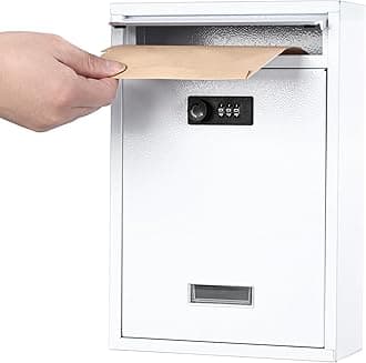 Kyodoled Locking Wall Mount Mailbox,Mail Boxes Outdoor with Combination Lock，Security Key Drop Box,12.59Hx 8.46Lx 3.35W Inches,White Large