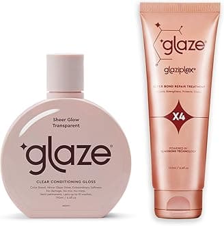 Glaze Sheer Glow Transparent Clear Conditioning Super Gloss 6.4 fl.oz & GlaziPlex Super Bond Repair Hair Treatment, 120ml. 4-in-1 Deep Conditioning Hair Mask