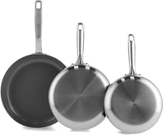 Chatham Tri-Ply Stainless Steel 3-Piece Frying Pan Set, 8", 9.5", 11", PFAS-Free, Induction, Ceramic Nonstick Coating, Durable Cookware for Searing Sautéing & Frying, Oven & Dishwasher Safe