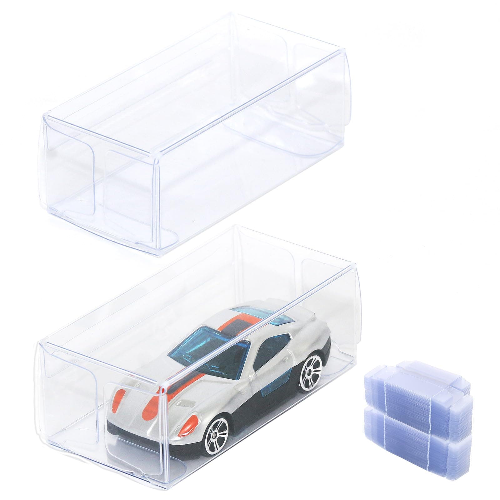 100Pcs Clear Display Case, Assemble Countertop Display Box, Cube Organizer Stand Dustproof Protector Box Showcase for Action Figures Toys Collectibles, 1/64 Scale Model Car