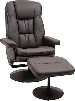 HOMCOM Swivel Recliner with Ottoman, PU Leather Reclining Chair with Ottoman, Upholstered Recliner and Footrest with Wrapped Base for Living Room, Bedroom and Home Office, Brown