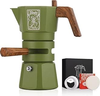 120ML Stovetop Espresso Maker Double Valve Moka Pot with Thermostat Extractor Prevent over-extraction,Italian Espresso Moka Pot with Powder Dispenser and Filter Paper for Home(Green)