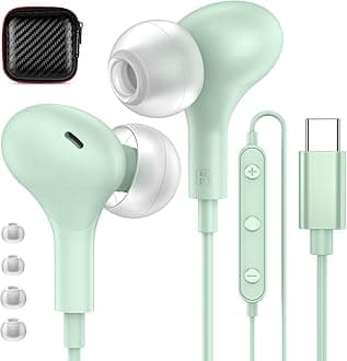 USB C Headphones for iPhone 17 16 15 Plus iPad 10th Wired Earbuds for Samsung S26 S25 S24 S23 S22 Magnetic Noise Canceling in-Ear Type C Earphones with Mic Volume Control for Pixel 9 8 7, Mint
