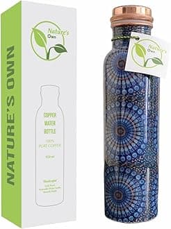 Nature's Own Copper Water Bottles Ayurvedic 1000ml | Special Lacquer Coating | Top is silicon Coating To prevent Leakage | 34oz. | Joint free Design - Mandala Print