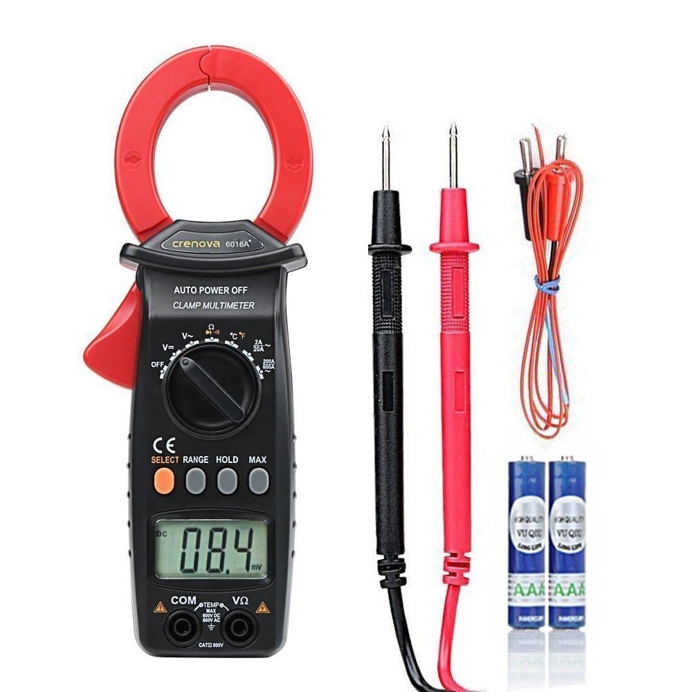 Crenova 6016A Clamp Meter 600A Multimeter Auto-Ranging Ohm Volt Amp Diode Continuity Temperature Measurements, Professional AC Current Multi Meter Tester, Large LCD Display