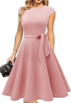 DRESSTELLS Women's Vintage 50s Round Neck Short-Sleeved Bridesmaid Dress, Cocktail Party, Wedding Dress, Blush, XXXL