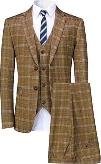 CloudstyleMens 3 Piece Slim fit Checked Suit Blue/Black Single Breasted Vintage Suits