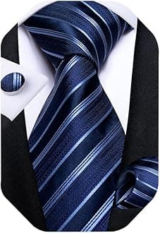 Extra Long Tie for Men Silk 63" XL Necktie and Pocket Suqare Cufflinks Set Mens Big and Tall Tie Wedding Party