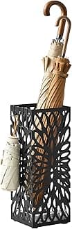 SONGMICS Umbrella Stand, Umbrella Holder for Entryway, Steel Square Umbrella Rack Organizer Freestanding, for Canes Walking Sticks, with a Detachable Drip Tray, 4 Hooks, Black ULUC026B33