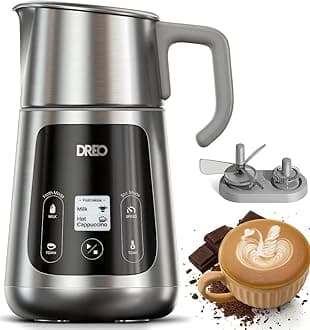 DREO All in 1 Milk Frother, Electric Milk & Hot Chocolate Maker, Quiet Frother for Latte Art Microfoam and Cappuccino, 30+ Drink Options, Easy to Clean, Dishwasher Safe, LED Display