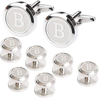 Mens Cufflinks and Studs Tuxedo Shirts Business Wedding Initials Alphabet A-Z Gift Set
