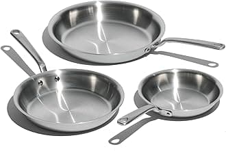 - Cookware | 3-Piece (Includes 8",10",12") Stainless Frying Pan Set | 5 Ply Stainless Clad | Professional Cookware | Crafted in Italy | Induction Compatible