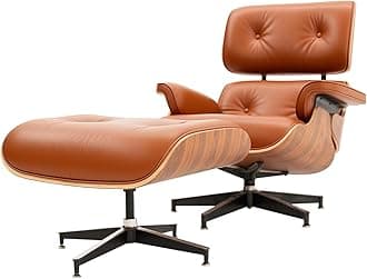 Top Grain Leather, Mid Century Chaise Lounge Chair and Ottoman, Modern Chair Classic Design, Heavy Duty Base Support for Living Room Study Lounge Office, Palisander-Brown
