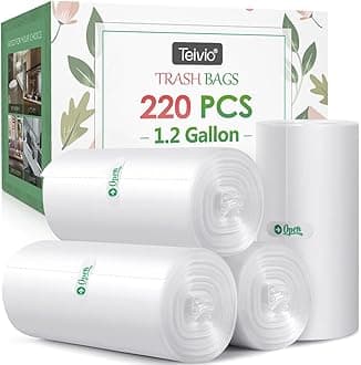 1.2 Gallon 220 Counts Strong Trash Bags Garbage Bags, Bathroom Trash Can Bin Liners, Small Plastic Bags for home office kitchen, fit 5 Liter 5L, 1Gal, Clear