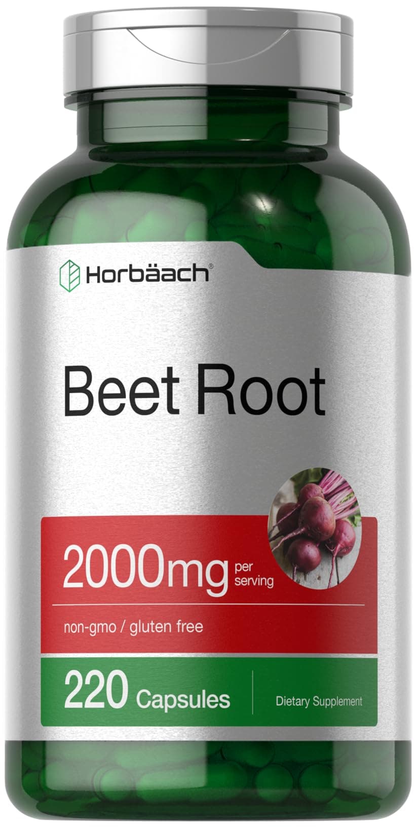 Horbäach Beet Root Powder 2000mg pr serving 220 capsules Herbal Extract Gluten Free, Non-GMO Supplement by