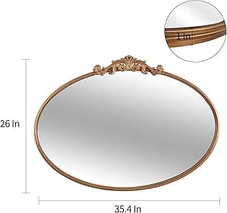 HQiJun Wall Mirror Round Decorative Circle Traditional Mirrors Antique Farmhouse for Living Room Bedroom Entryway Bathroom Vanity (35.5 * 24 * 1.2, Gold)