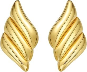 ENVYOUGeometric Rectangle Gold Stud Earrings Irregular Hammered Chunky Statement Square Earrings for Women Trendy