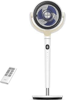 DREO Fan for Bedroom, 120°+120°Omni-directional Oscillating Fan, DC Motor, 20 dB Quiet Standing Pedestal Fans, 90ft, 8 Speeds, 3 Modes Circulator with Remote, 35-40"Adjustable Height, 8H Timer, White