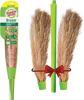 Scotch-Brite No-Dust Broom with Long Handle and Broom Refill Head| Flat Fiber Jhadu for Fine Dust & Hair | Reaches All Corners | Multipurpose Floor Cobweb & Ceiling Cleaner | No Back Strain