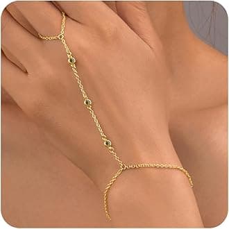 Gokeey Gold Hand Chain Bracelet for Women Trendy, Dainty 14k Gold Ring Bracelet Hand Chain Finger Ring Slave Cuff Bracelet Cubic Zircon Hand Jewelry for Women Fall Jewelry Accessories for Women