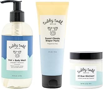 TUBBY TODD Baby Bundle Newborn Skin Care Set - Hypoallergenic Hair + Body Wash, All Over Ointment with Colloidal Oatmeal, Sweet Cheeks Diaper Paste - Lavender Rosemary, Standard Size