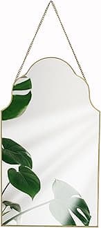 Decorative Arched wall mirror, Metal Frame Wall Mounted Mirror With Chain for Home Decor, Bedroom Wall Mirror In Gold Rim with chain (Gold)