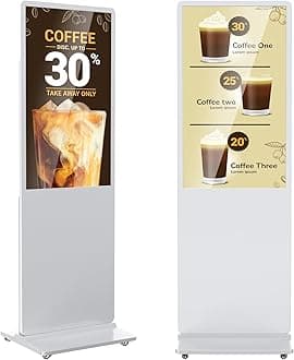 37 inch Indoor Digital Signage IPS Floor Standing Digital Kiosks Interactive Displays with WiFi HDMI/USB Input Auto AD Player, Android OS White