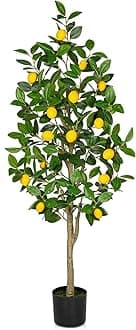Oairse 120 cm Artificial Plants Large Lemon Tree Artificial Plant Lemon Tree Large in Pot Artificial Tree for Indoor and Outdoor Use Modern Decoration Bathroom Living Room Bedroom Balcony