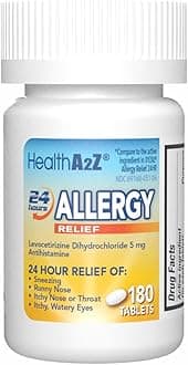 HealthA2Z® Allergy Relief | Levocetirizine Dihydrochloride 5mg | 24 Hours | Antihistamine | Relief from Sneezing, Runny Nose, Itchy Nose and Eyes (180 Counts)