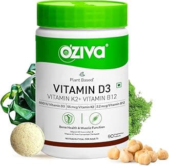 OZiva Vitamin D3, K2 & B12 | With Vitamin D3 For Stronger Bones, K2 (MK7) for Bone Density & B12 for Muscle Growth & Recovery - 90 Tablets
