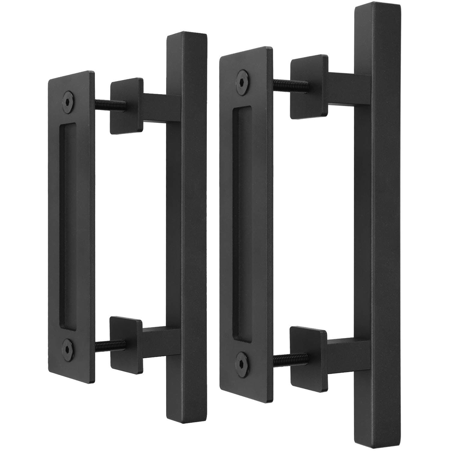 EaseLife 2 Pack 12" Sliding Barn Door Handles and Pulls Hardware, Rustic Double Sided, Heavy Duty, Matte Black Powder Coated, Easy Install, Square