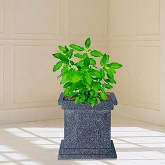 GTB TULSI Pot 12 INCH Stone Finish German Polymer for Indoor/Outdoor USE GAMLA/GAMLE/Planter (Grey Marble)