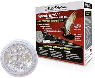 Bird B Gone - SpectrumV Holographic Bird Gel - Bird Repellent Gel - Repels Birds - Protect Edges, Ledges, Rooftops, Etc - UV Protected & Humane - Easy to Install Dishes - 12 Self-Adhering Dots
