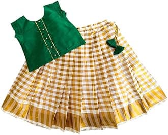 Orange and Magenta combo south indian Baby girls mirror work net Lehenga Choli set (3months to 8Years)