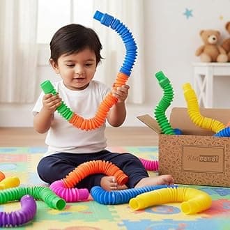 Pop Tube Sensory Fidget Toy | Multi-Colour Stretchable Pipes | Bendable Finger Toy for Toddlers | Decompression Fun Toy (Pack of 6)
