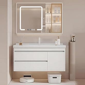 Bathroom Vanity with Sink - Stylish Bathroom Single Sink Cabinet, Modern Floating Vanity & Intelligent Fog-Free Mirror Cabinet | Solid Wood Material (White, 32")