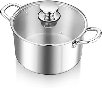 HaWare 7.7L Stock Cooking Pot, 26cm Tri-Ply Stainless Steel Soup Pot with Visible Lid, Large Induction Cooking Stockpot Suit for All Kitchen Stove Top, Healthy & Non Toxic, Easy Clean